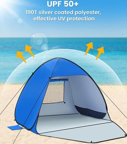 Beach Tent Sun Shelter with UPF 50＋ UV Protection, Lightweight & Easy Setup Beach Shade Canopy, Portable Beach Shade Tent Beach Cabana, Lightweight with Carry Bag (Blue, 3 Person) in Saudi Arabia