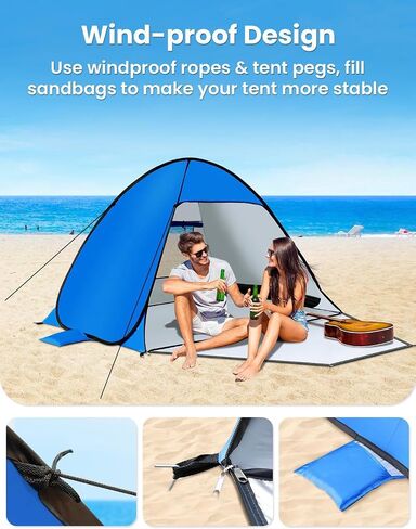 Beach Tent Sun Shelter with UPF 50＋ UV Protection, Lightweight & Easy Setup Beach Shade Canopy, Portable Beach Shade Tent Beach Cabana, Lightweight with Carry Bag (Blue, 3 Person) in Saudi Arabia