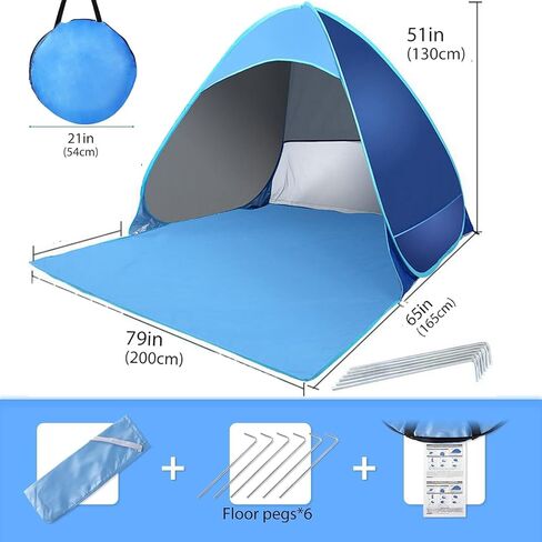 Beach Tent Sun Shelter with UPF 50＋ UV Protection, Lightweight & Easy Setup Beach Shade Canopy, Portable Beach Shade Tent Beach Cabana, Lightweight with Carry Bag (Blue, 3 Person) in Saudi Arabia