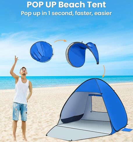 Beach Tent Sun Shelter with UPF 50＋ UV Protection, Lightweight & Easy Setup Beach Shade Canopy, Portable Beach Shade Tent Beach Cabana, Lightweight with Carry Bag (Blue, 3 Person) in Saudi Arabia