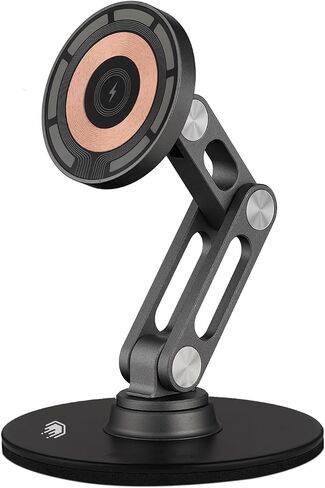 ClikDock Cell Phone Magnetic Wireless Charger Stand, 360° Spin, Aluminum Construction, Compatible with MagSafe Phones for iPhone & Andriod (Space Grey) in Saudi Arabia