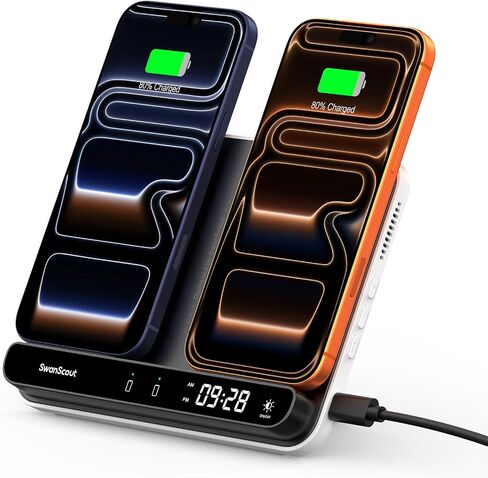 Dual Phone Foldable Wireless Charging Station for iPhone, Galaxy, Pixel in Saudi Arabia