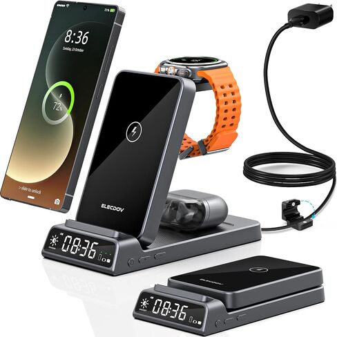 Wireless Charger for Samsung S25 with Clock 3 in1 Foldable Charging Station in Saudi Arabia
