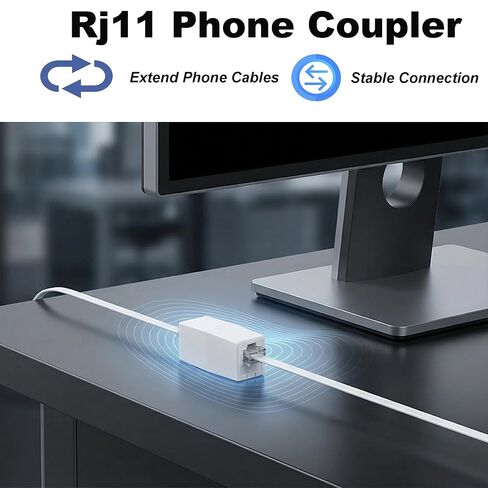 سلك تمديد الهاتف بطول 25 قدمًا سلك خط كابل الهاتف، مع قابس RJ11 قياسي ويشتمل على وصلة هاتف مضمنة وفاصل RJ11 و20 حامل مشبك كابل، أبيض in Kuwait