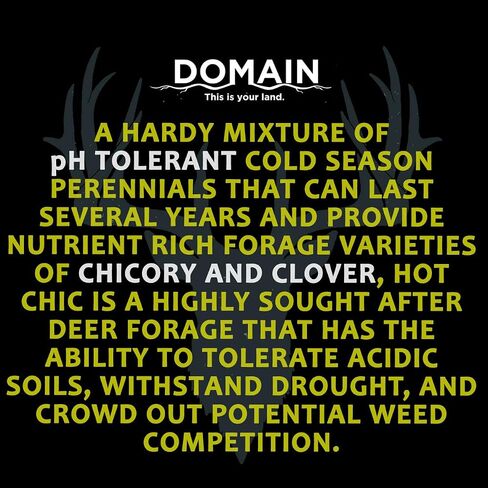 Domain Outdoor Hot Chic Food Plot Seeds for Deer, Chicory - 2 Varieties of Clover, Great to Plant in Spring or Fall, Hardy Mixture of PH Tolerant Perennials, Can Last Several Years, 1/2 Acre in Saudi Arabia