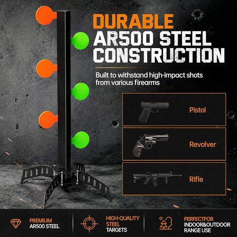 AR500 Dueling Tree Target Kit, 6-Piece 3/8" Thickness Steel Paddles, Heavy Duty Shooting Target with Reactive Swing Action, Easy Assembly & Stable Base, Weather Resistant for Outdoor Range in Kuwait