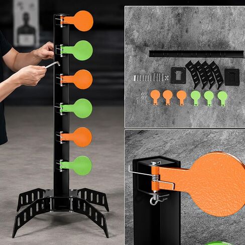 AR500 Dueling Tree Target Kit, 6-Piece 3/8" Thickness Steel Paddles, Heavy Duty Shooting Target with Reactive Swing Action, Easy Assembly & Stable Base, Weather Resistant for Outdoor Range in Kuwait