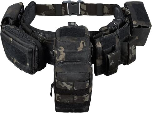 YAKEDA Tactical Battle Belt 5 in 1 Molle Hunting Fishing Game Belt with Pouches(Black CP) in Saudi Arabia