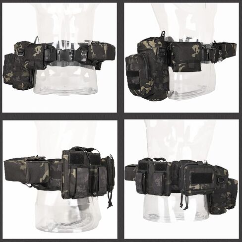 YAKEDA Tactical Battle Belt 5 in 1 Molle Hunting Fishing Game Belt with Pouches(Black CP) in Saudi Arabia