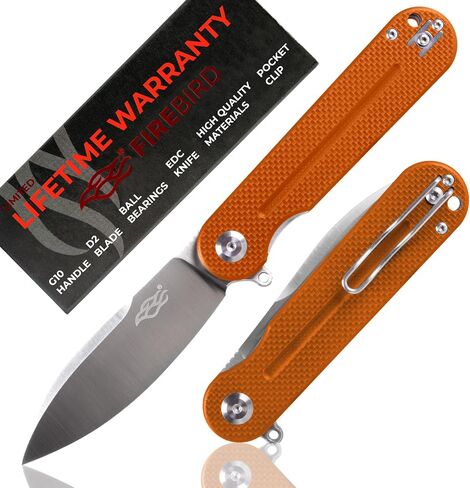 Firebird Ganzo FH922PT-OR EDC Folding Pocket Knife Razor Sharp D2 Stainless Steel Black Blade G10 Handle with Clip Outdoor Foldable Pocket Knife Hunting Fishing Hiking Gear Best Gift for Men (Orange) in Saudi Arabia
