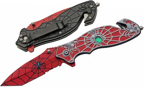 SZCO 8" Red Spider Web Assisted Open EDC Rescue Folding Knife in Kuwait