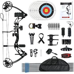 Compound Bow and Arrow Set 30-70 lbs for Adult, Adjustable Hunting Compound Bow Archery with Limbs Made in USA, Right Hand, 18"-31", up to IBO 320 fps in Kuwait