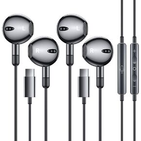 سماعات رأس USB C لهاتف iPhone 17/16/15 - سماعات أذن سلكية لهاتف i Phone Type C مع ميكروفون وجهاز تحكم عن بعد وإلغاء الضوضاء لهاتف iPhone 15/16e/17 Air Pro Max/لجهاز iPad Pro[عبوتان] in Kuwait