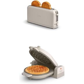 BELLA 2 slice Slim toaster + Flip-n-Store Ceramic Waffle Maker, Fits-anywhere™ Kitchenware, Waffle Iron w with EverGood™ Ceramic Nonstick Coating & Smart Toaster w 6 Shades Control, Oatmilk in Saudi Arabia