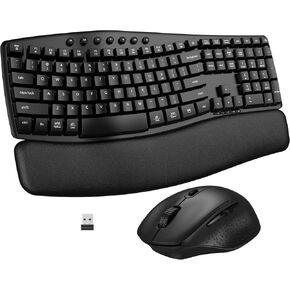 Ergonomic Wireless Keyboard Mouse Combo, EDJO Bluetooth/2.4G Dual-Mode Connection, Soft Foam Wrist Rest, Silent Typing, Waves Key Design and 3-Level DPI Adjustable Wireless Mouse for Windows, Mac OS in Saudi Arabia