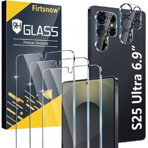 firtstnow 3 Pack for Samsung Galaxy S25 Ultra Screen Protector Tempered Glass + 3 Pack Camera Lens Protector, Military Grade Shatterproof, 9H Hardness, Fingerprint Unlock,Case Friendly 6.9 Inch in Saudi Arabia