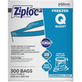 SC Johnson Professional Ziploc Quart Food Storage Freezer Bags, Grip 'n Seal Technology for Easier Grip, Open, and Close, 300 Count in Kuwait