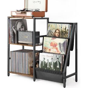 Bikoney Record Player Stand, Turntable Stand with 3-Tier Vinyl Record Storage, Record Player Table 200 Albums, End Table with Vinyl Display Holder Shelf, Record Player Cabinet Media Console for Stereo in Saudi Arabia