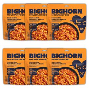 BIGHORN Mountain Food Bourbon BBQ Pulled Pork and Beans - contains 4 packs | 8 servings | 140g Protein | 2,000 Calories - premium freeze dried meals for backpacking food - dehydrated camping food for backpacking meals - ideal camping meals just add water  in Saudi Arabia