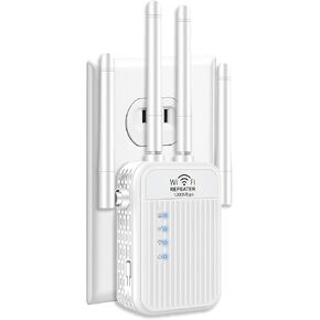 WiFi Extender Signal Booster,1200Mbps Dual Band 2.4G & 5G 4 High-Gain Antennas,Covers 15000 Sq.Ft Whole Home Repeater, Gigabit Ethernet,Mesh Compatible,90+ Devices for Gaming & Streaming (White) in Saudi Arabia