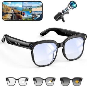 Hwagol Smart Glasses with Camera, 8MP HD Photo and Video Recording,AI Camera Glasses with Real-Time Translation/Object Recognition/AI Voice Q&A/Recording, Calls and Music,Comes with 3 Pairs of Lenses in Saudi Arabia
