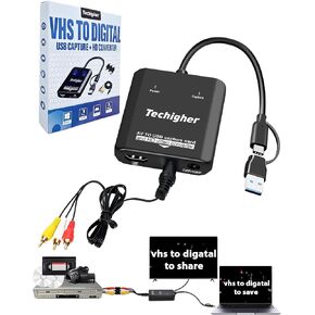 VHS to Digital Converter & RCA to HDMI Adapter USB Video Capture for VCR/DVD/AV/PS2/Wii,av to hdmi to Display Output, wii hdmi Adapter,Save/Convert OldVideo （Software Required for Cap in Saudi Arabia