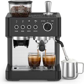 Kismile 20-Bar Espresso Machine with Grinder, Expresso Coffee Machines Coffee Maker with Grinder, Milk Frother/Steam Wand & Tamping Tools for Cappuccino & Latte in Saudi Arabia