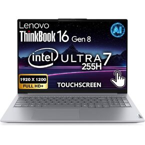 Lenovo ThinkBook 16 Gen 8 AI Business Laptop، شاشة لمس 16 بوصة FHD+ IPS، معالج Intel Core Ultra 7 255H 16-Core، ذاكرة الوصول العشوائي DDR5 سعة 16 جيجابايت، SSD 512 جيجابايت PCIe، قارئ بصمات الأصابع، WiFi 6E + BT، كاميرا ويب FHD، Win11Pro in Kuwait