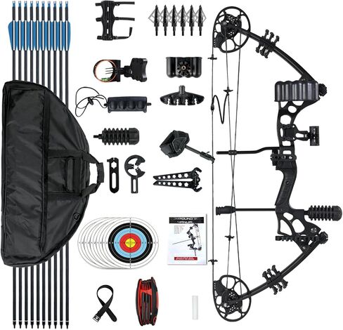Compound Bow and Arrow Set for Adults 30-65LBS Draw Weight, Ready to Hunt, Archery Hunting Bows 19.5"-30.5" Draw Length, Limbs Made in US in Saudi Arabia
