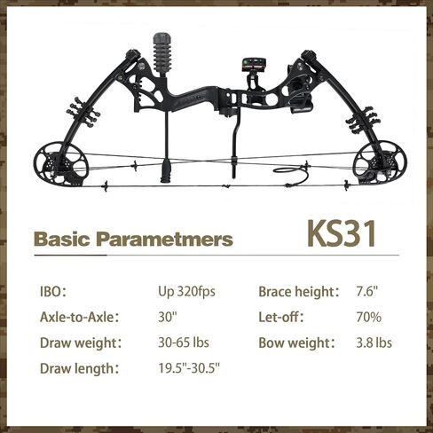 Compound Bow and Arrow Set for Adults 30-65LBS Draw Weight, Ready to Hunt, Archery Hunting Bows 19.5"-30.5" Draw Length, Limbs Made in US in Saudi Arabia