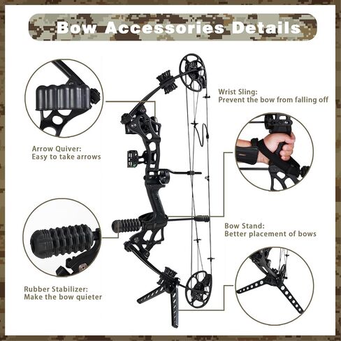 Compound Bow and Arrow Set for Adults 30-65LBS Draw Weight, Ready to Hunt, Archery Hunting Bows 19.5"-30.5" Draw Length, Limbs Made in US in Saudi Arabia