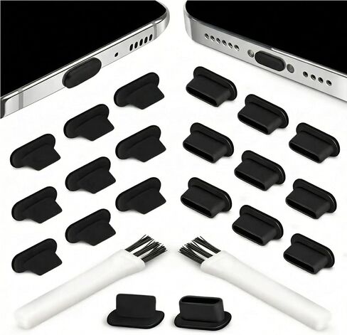 PortPlugs Dust Plug Bundle Set – 20 Anti-Dust Plugs with 2 Cleaning Brushes – Compatible with iPhone Lightning, USB-C, Android Devices – Black in Saudi Arabia