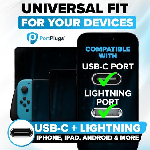 PortPlugs Dust Plug Bundle Set – 20 Anti-Dust Plugs with 2 Cleaning Brushes – Compatible with iPhone Lightning, USB-C, Android Devices – Black in Saudi Arabia