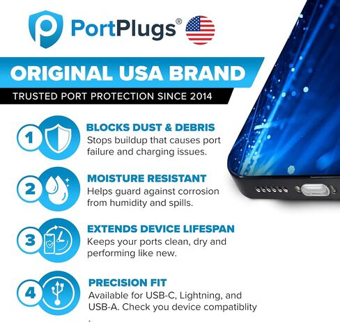 PortPlugs Dust Plug Bundle Set – 20 Anti-Dust Plugs with 2 Cleaning Brushes – Compatible with iPhone Lightning, USB-C, Android Devices – Black in Saudi Arabia