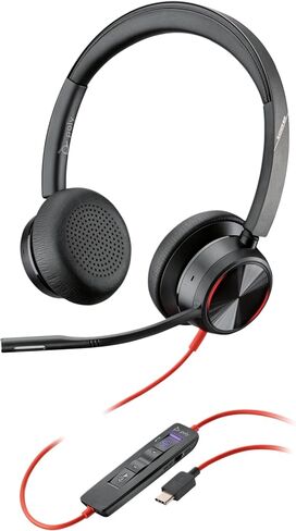 Plantronics Poly - Blackwire 8225 Wired Headset with Boom Mic Dual-Ear (Stereo) Computer Headset - USB-C to Connect to Your PC/Mac - Active Noise Canceling - Works with Teams, Zoom & More in Kuwait