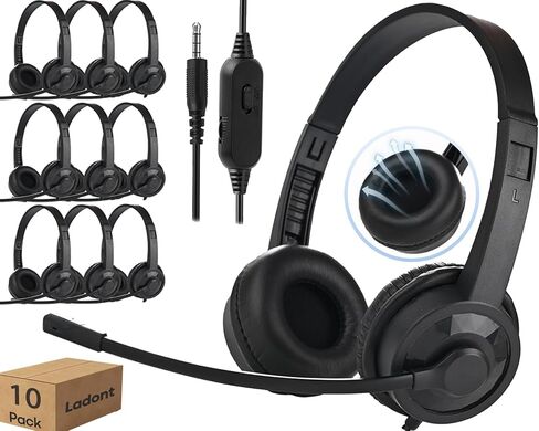 Kids Headphones with Microphone for Classroom School (20 Pack), 6ft Ultra-Long Line, Durable Headset, 3.5mm Wired Headset with Mic for Computer Laptop PC in Kuwait