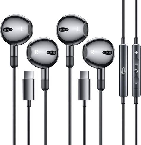 سماعات رأس USB C لهاتف iPhone 17/16/15 - سماعات أذن سلكية لهاتف i Phone Type C مع ميكروفون وجهاز تحكم عن بعد وإلغاء الضوضاء لهاتف iPhone 15/16e/17 Air Pro Max/لجهاز iPad Pro[عبوتان] in Kuwait