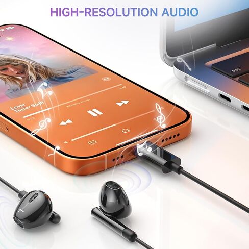 سماعات رأس USB C لهاتف iPhone 17/16/15 - سماعات أذن سلكية لهاتف i Phone Type C مع ميكروفون وجهاز تحكم عن بعد وإلغاء الضوضاء لهاتف iPhone 15/16e/17 Air Pro Max/لجهاز iPad Pro[عبوتان] in Kuwait