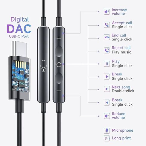 سماعات رأس USB C لهاتف iPhone 17/16/15 - سماعات أذن سلكية لهاتف i Phone Type C مع ميكروفون وجهاز تحكم عن بعد وإلغاء الضوضاء لهاتف iPhone 15/16e/17 Air Pro Max/لجهاز iPad Pro[عبوتان] in Kuwait