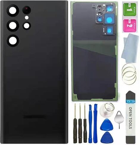 Galaxy S22 Ultra Back Glass Cover Replacement Waterproof Housing Door with Camera Glass Lens and Tape Parts for Galaxy S22 Ultra S908 +Tools (Phantom Black) in Saudi Arabia