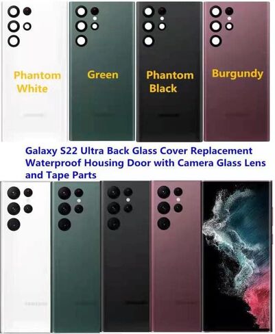 Galaxy S22 Ultra Back Glass Cover Replacement Waterproof Housing Door with Camera Glass Lens and Tape Parts for Galaxy S22 Ultra S908 +Tools (Phantom Black) in Saudi Arabia