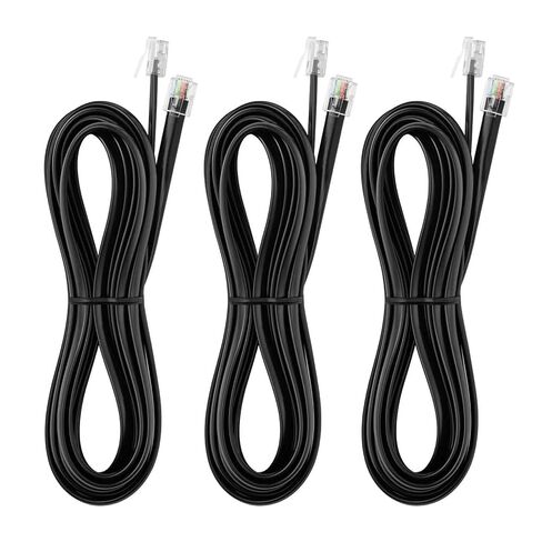 Vthahaby 20 FT - 3Pack RJ12 كابل الهاتف 6P6C، أسود، ذكر إلى ذكر سلكي مستقيم لكل من البيانات ونقل الإشارة الصوتية لسلك الهاتف والفاكس ومودم DSL والطابعة والراديو in Kuwait