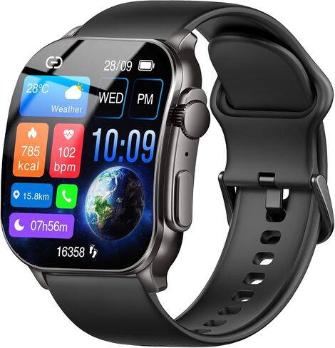 Smart Watch for Men, 2.01" AMOLED Curved Display Fitness Tracker with Answer/Make Calls, 100+ Sport Modes, Fitness Watch with 24/7 Heart Rate/Sleep Monitor/Pedometer, IP68 Waterproof, for Android iOS in Saudi Arabia
