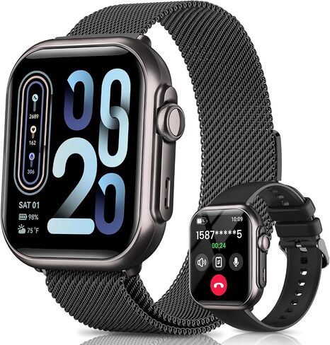 Smart Watch for Women for iPhone Android: 1.85"Smartwatch with Make/Answer Call Sleep Heart Rate SpO2 Blood Pressure Monitor IP68 Waterproof 120+Sport Mode Fitness Tracker 1000mAh Battery 2Bands Black in Kuwait