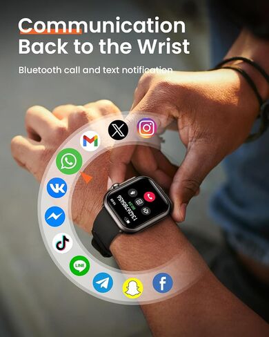 Smart Watch for Women for iPhone Android: 1.85"Smartwatch with Make/Answer Call Sleep Heart Rate SpO2 Blood Pressure Monitor IP68 Waterproof 120+Sport Mode Fitness Tracker 1000mAh Battery 2Bands Black in Kuwait