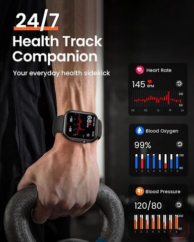 Smart Watch for Women for iPhone Android: 1.85"Smartwatch with Make/Answer Call Sleep Heart Rate SpO2 Blood Pressure Monitor IP68 Waterproof 120+Sport Mode Fitness Tracker 1000mAh Battery 2Bands Black in Kuwait