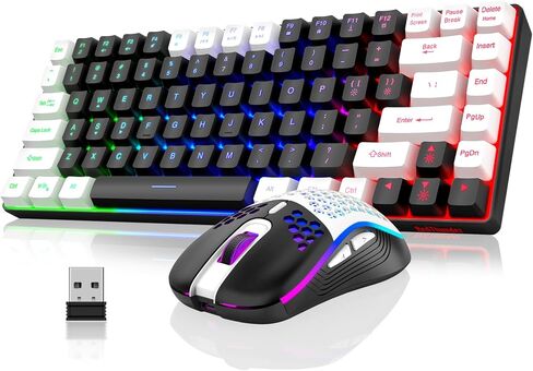 RedThunder K84 Wireless Keyboard and Mouse Combo, Rainbow Backlit Rechargeable Battery, 75% Layout TKL Ultra Compact Gaming Keyboard & Lightweight 3200 DPI Honeycomb Optical Mouse (Black) in Saudi Arabia