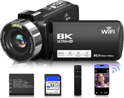 8K Video Camera Camcorder, 80MP AutoFocus WiFi Vlogging Camera for YouTube in Saudi Arabia