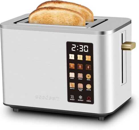 SEEDEEM 2 Slice Toaster with Full Touch Screen, Stainless Steel, 6 Bread Types & 6 Shade Settings, Countdown Display, Removable Crumb Tray, 900W, Black in Saudi Arabia