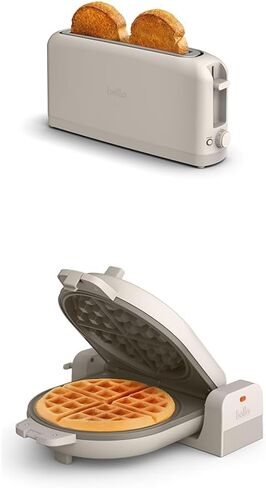 BELLA 2 slice Slim toaster + Flip-n-Store Ceramic Waffle Maker, Fits-anywhere™ Kitchenware, Waffle Iron w with EverGood™ Ceramic Nonstick Coating & Smart Toaster w 6 Shades Control, Oatmilk in Saudi Arabia